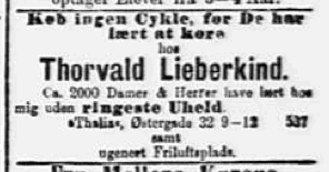Køb ingen Cykle, før De har lært at køre hos Thorvald Lieberkind.